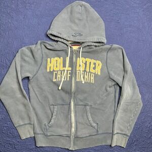 Vintage‎ Y2K Hollister Men's XL Thermal Zip Up Hoody Surf Grunge Distressed